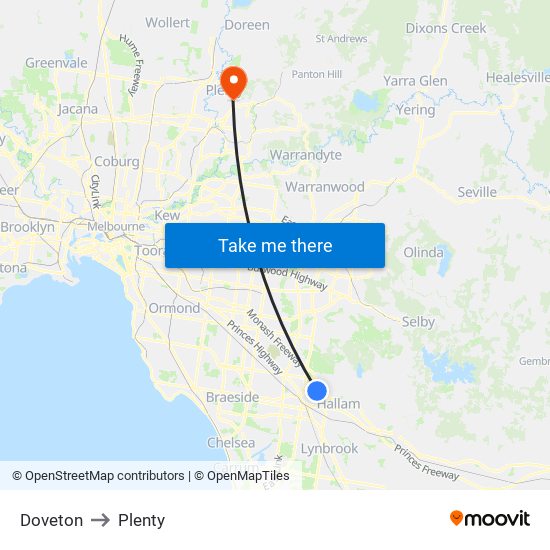 Doveton to Plenty map