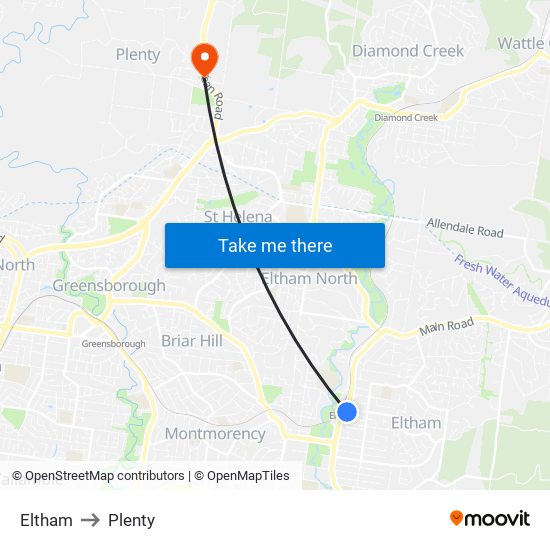 Eltham to Plenty map