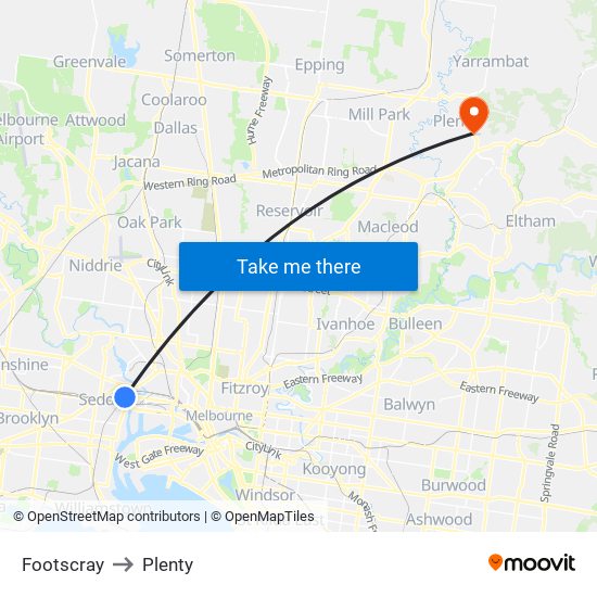 Footscray to Plenty map