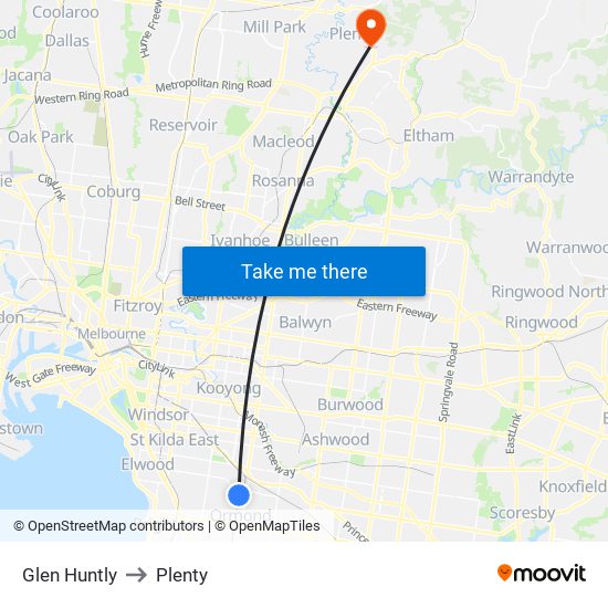 Glen Huntly to Plenty map