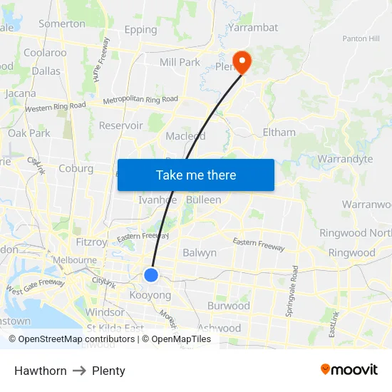 Hawthorn to Plenty map
