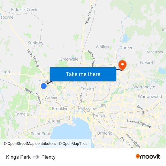 Kings Park to Plenty map