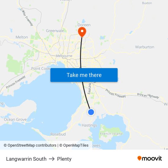 Langwarrin South to Plenty map