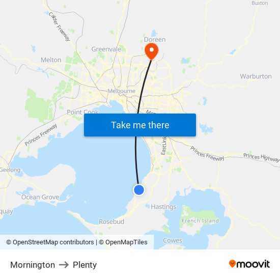 Mornington to Plenty map