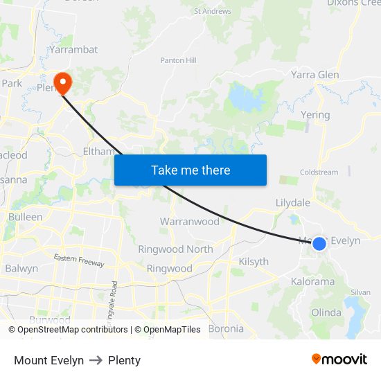Mount Evelyn to Plenty map