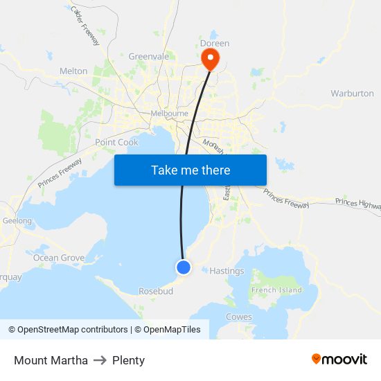 Mount Martha to Plenty map