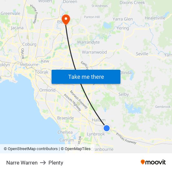 Narre Warren to Plenty map