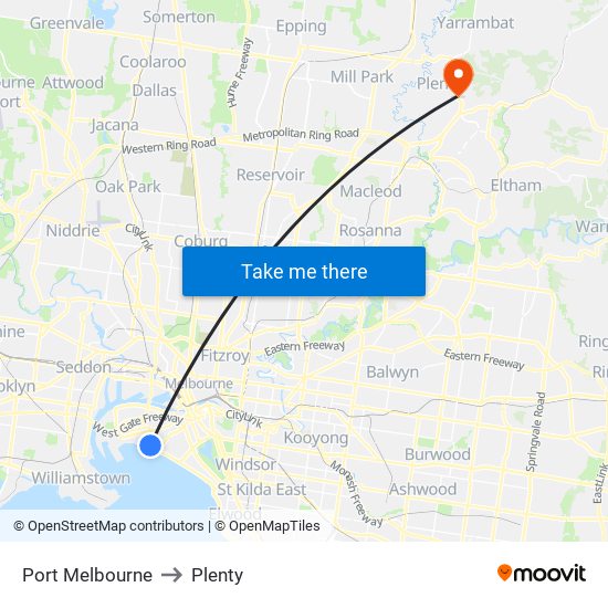 Port Melbourne to Plenty map