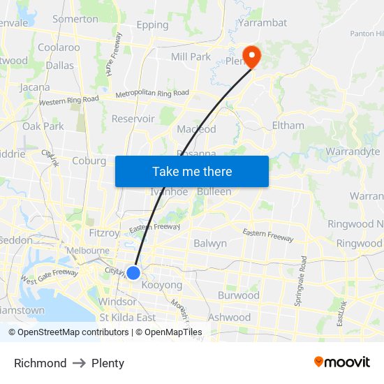 Richmond to Plenty map