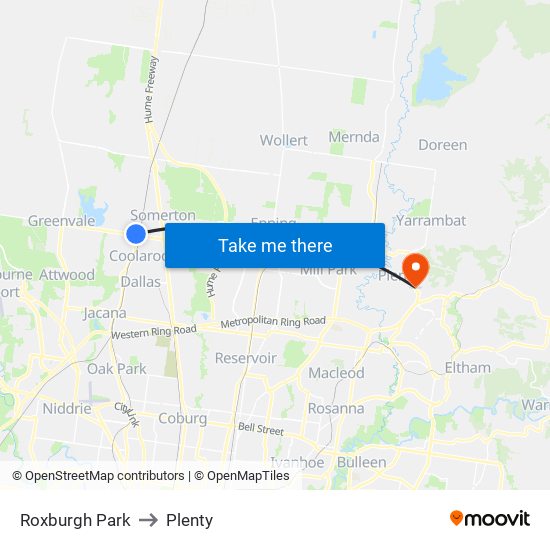 Roxburgh Park to Plenty map