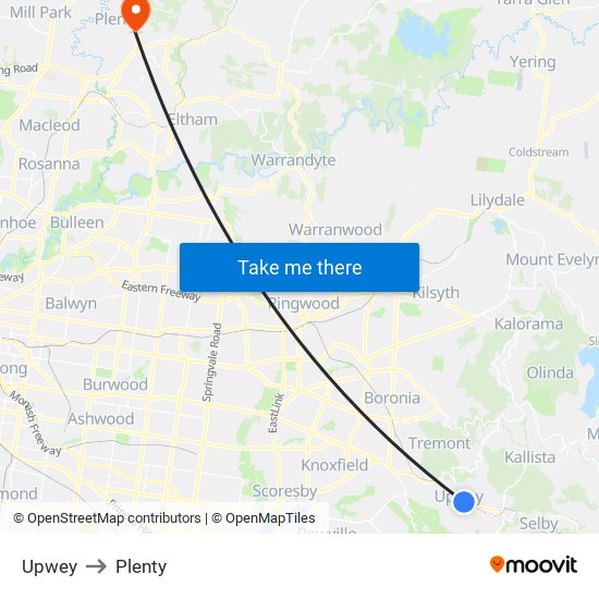 Upwey to Plenty map