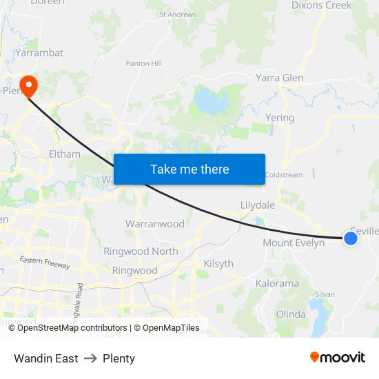 Wandin East to Plenty map