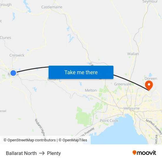 Ballarat North to Plenty map