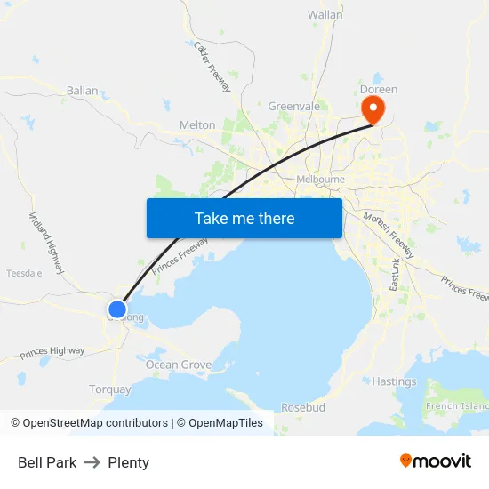 Bell Park to Plenty map