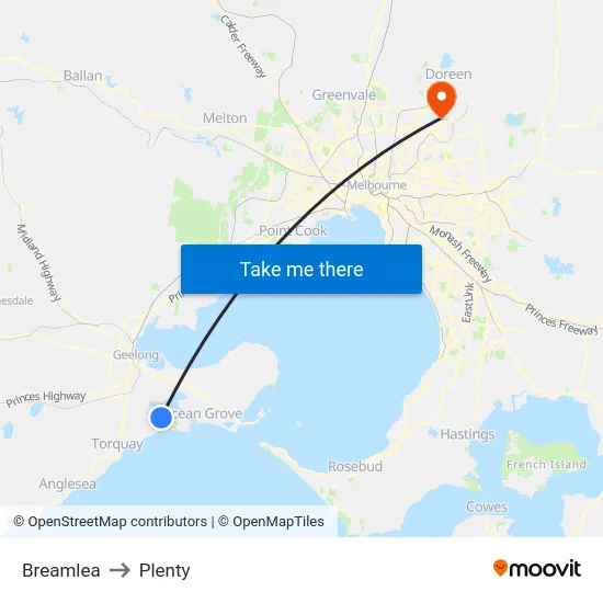 Breamlea to Plenty map