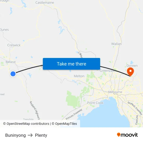 Buninyong to Plenty map
