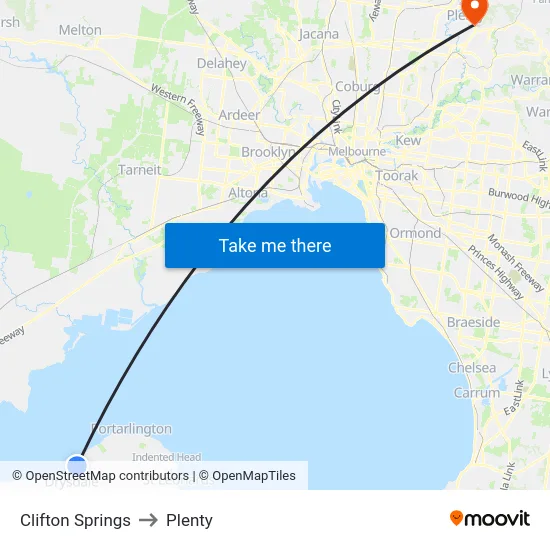 Clifton Springs to Plenty map