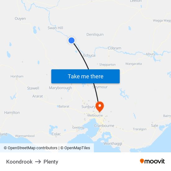 Koondrook to Plenty map