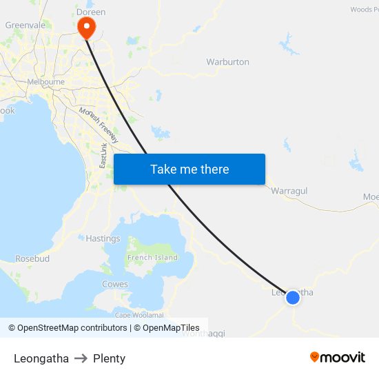 Leongatha to Plenty map