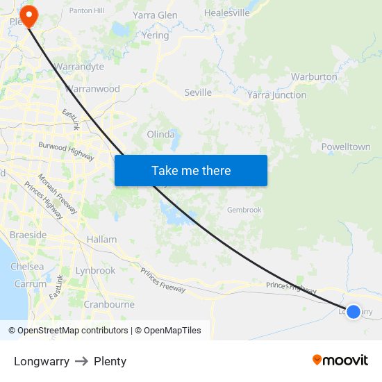 Longwarry to Plenty map