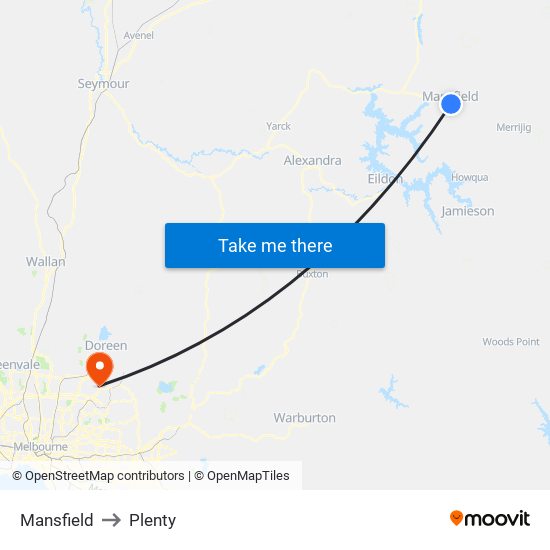 Mansfield to Plenty map