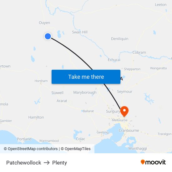 Patchewollock to Plenty map