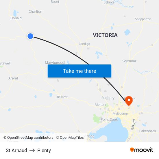 St Arnaud to Plenty map