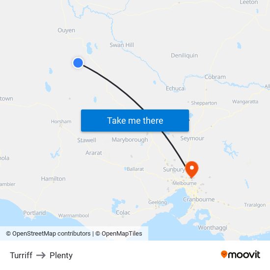 Turriff to Plenty map