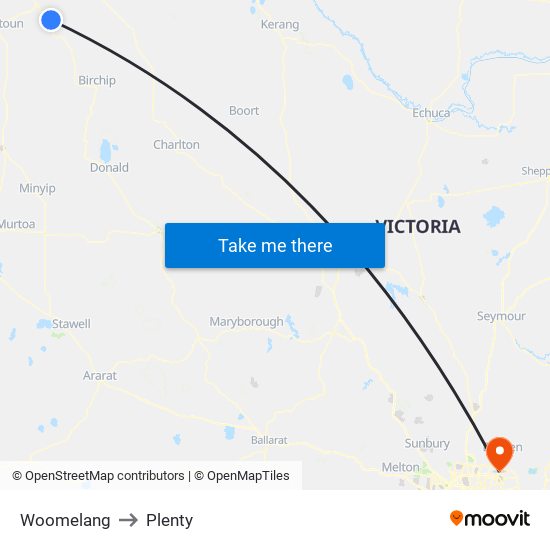 Woomelang to Plenty map