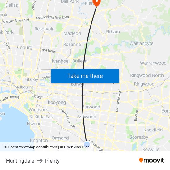 Huntingdale to Plenty map