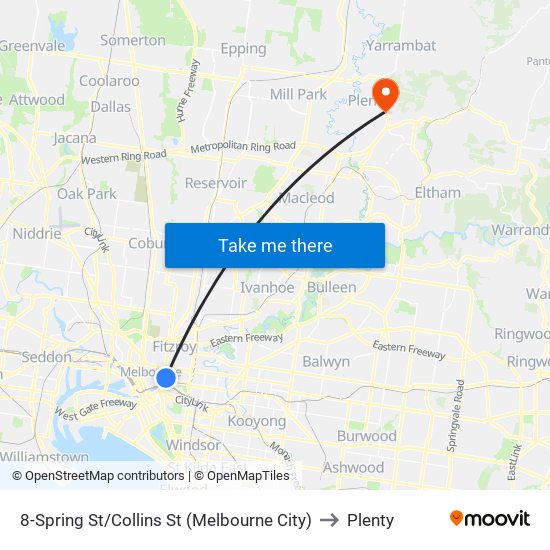 8-Spring St/Collins St (Melbourne City) to Plenty map