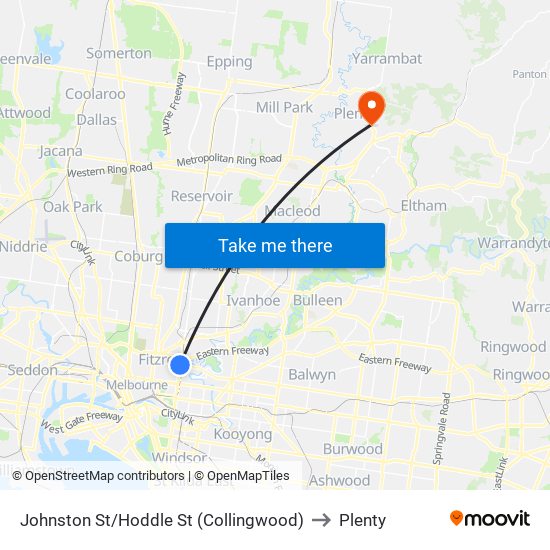 Johnston St/Hoddle St (Collingwood) to Plenty map