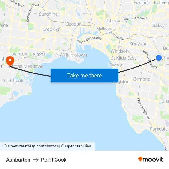 Ashburton to Point Cook map