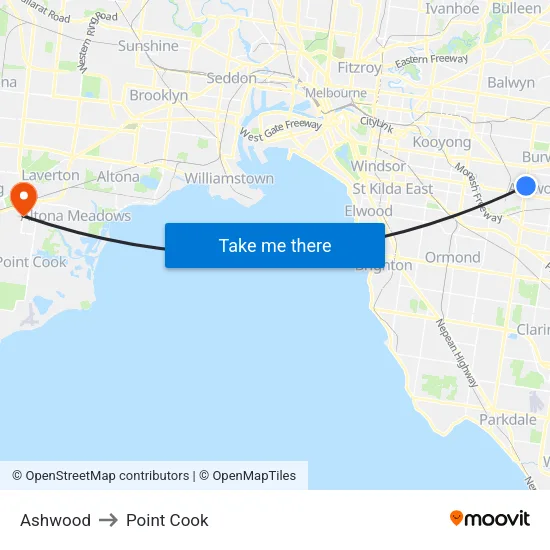 Ashwood to Point Cook map