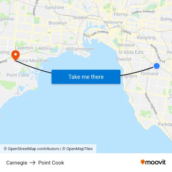 Carnegie to Point Cook map