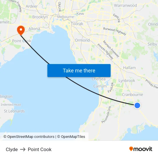 Clyde to Point Cook map