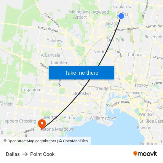 Dallas to Point Cook map