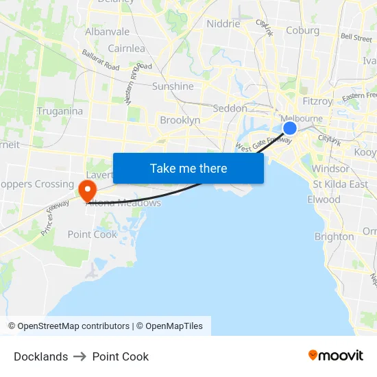 Docklands to Point Cook map