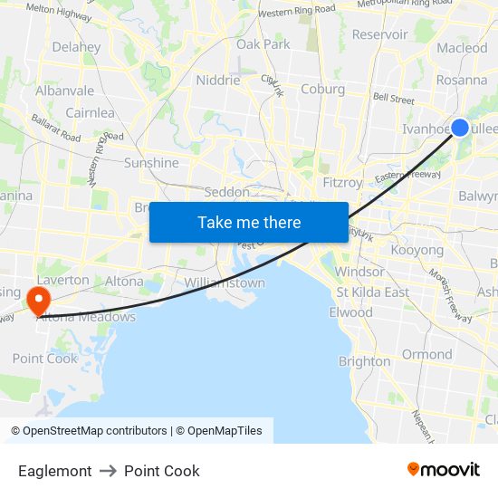 Eaglemont to Point Cook map