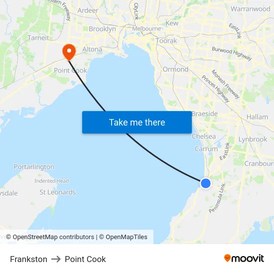 Frankston to Point Cook map