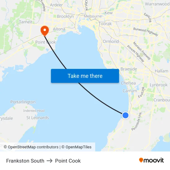 Frankston South to Point Cook map