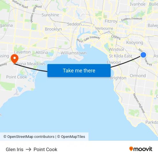 Glen Iris to Point Cook map