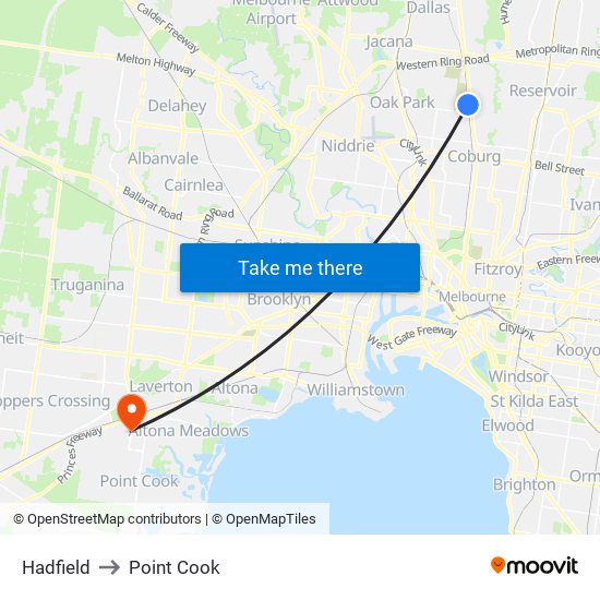 Hadfield to Point Cook map