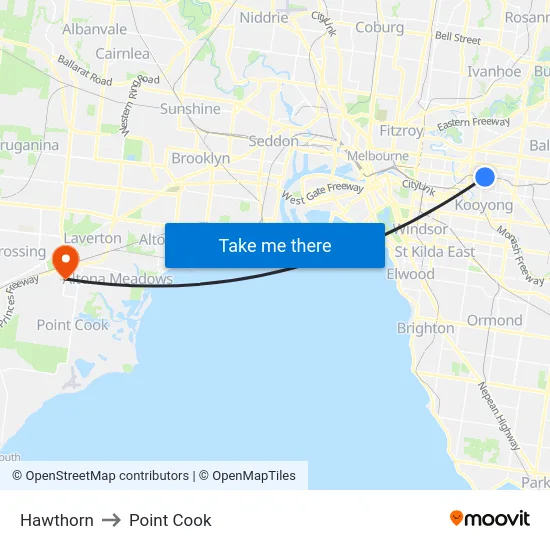 Hawthorn to Point Cook map
