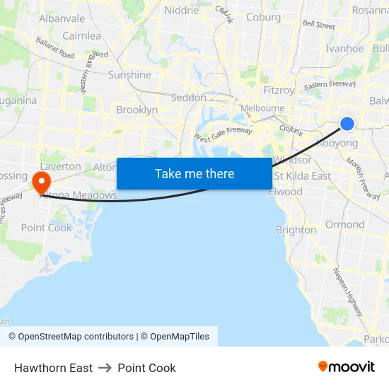 Hawthorn East to Point Cook map