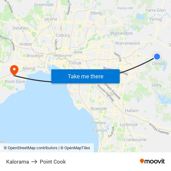 Kalorama to Point Cook map