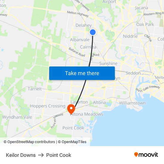 Keilor Downs to Point Cook map