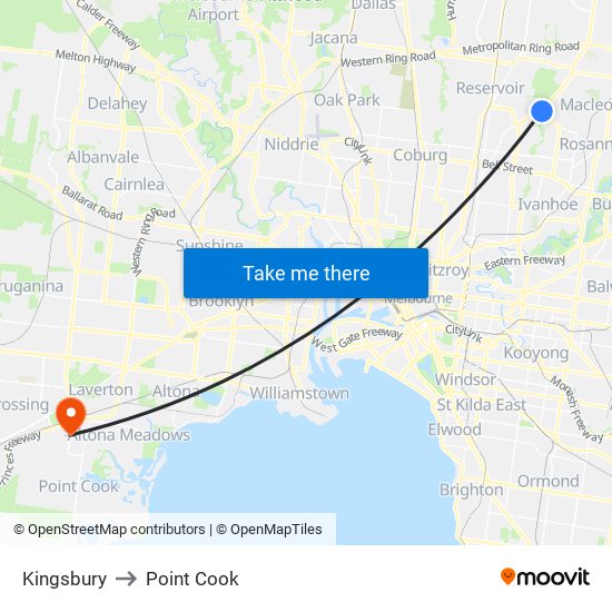 Kingsbury to Point Cook map