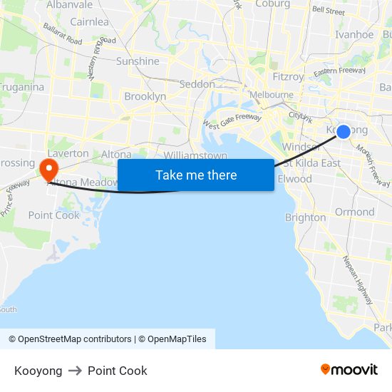 Kooyong to Point Cook map