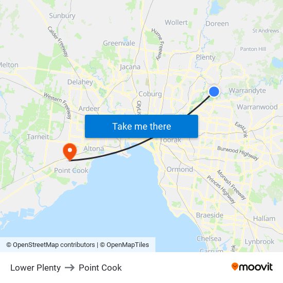 Lower Plenty to Point Cook map